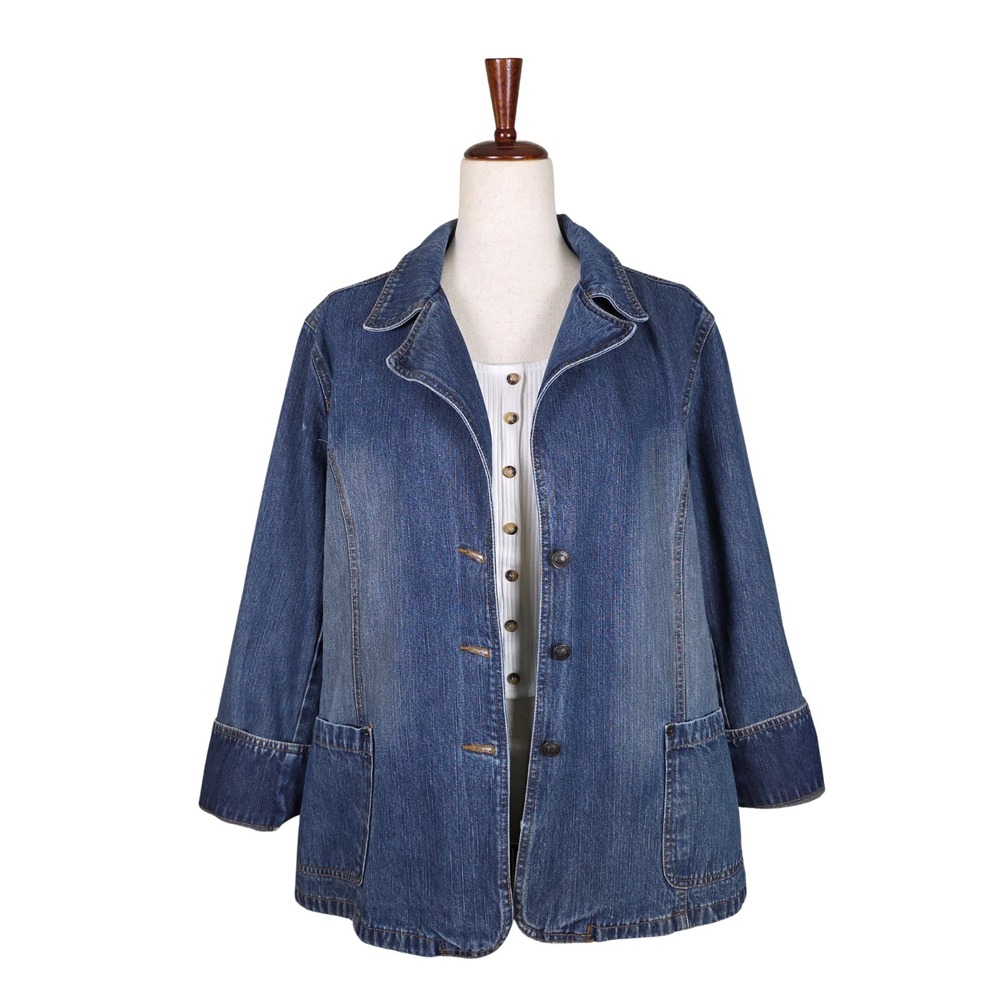 Vintage Faded Glory Denim Chore Coat Size XL Collared Pockets Retro 90s Y2K